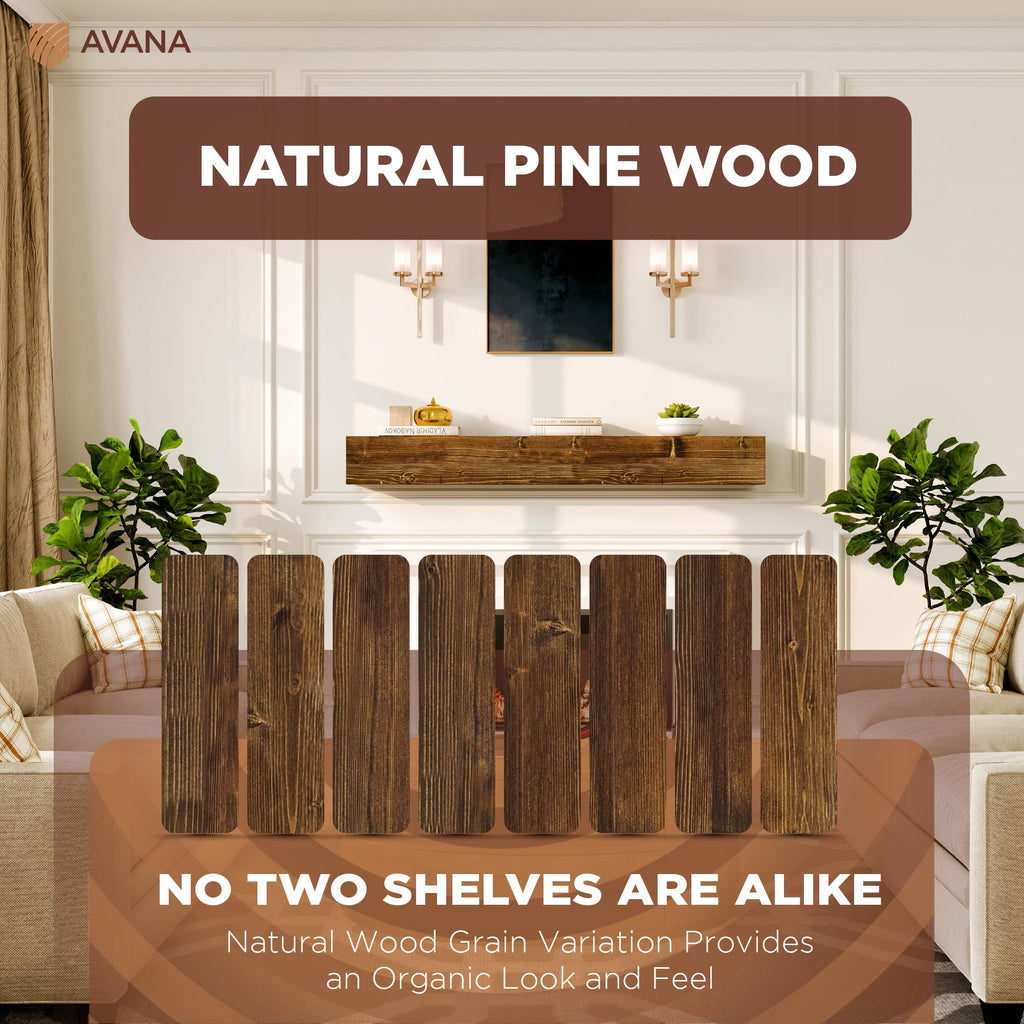Rustic Fireplace Mantle Shelf 60 Inches - Handcrafted Wood Mantles For Over Fireplace - Wall Mounted Farmhouse