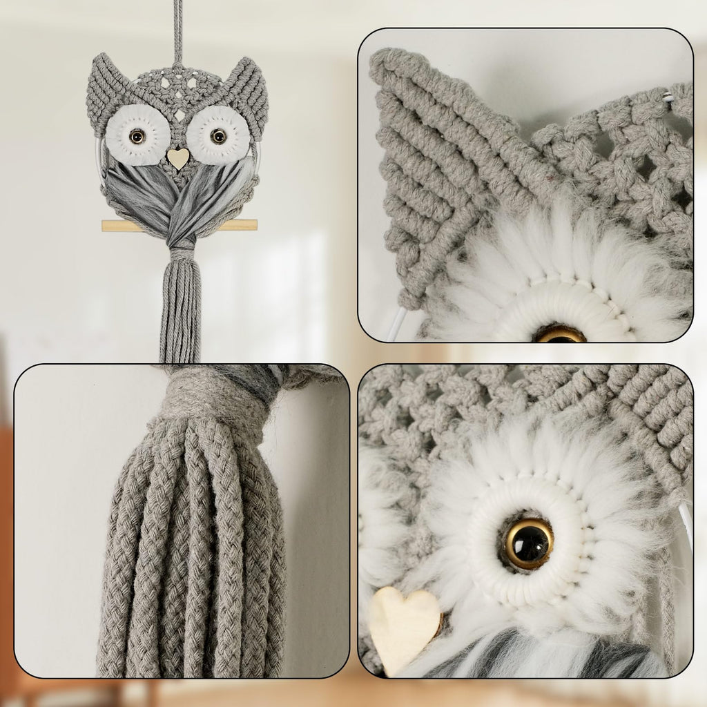 Owl Macrame Wall Art, Boho Nursery Decor Hand Woven Owl Macrame Wall Hanging, Home Decoration Office Bedroom (White