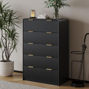 47" Tall Black Fluted Dresser, 5 Drawers Dresser
