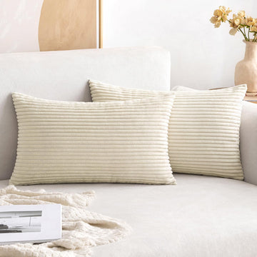Lumbar Soft Corduroy Throw Pillow Covers Set of 2 12x20 Cream White