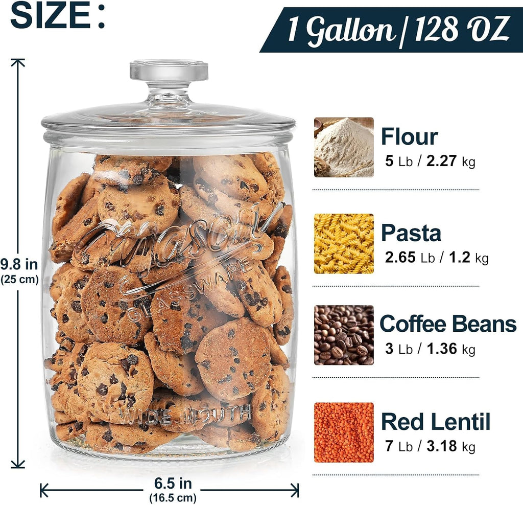 Gallon Glass Cookie Jar, Airtight Lid & Wide Mouth Mason Jar - Set of 128