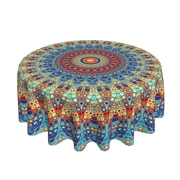 Mandala Round Tablecloth 60 Inch Waterproof Rustic Colorful Boho Tablecloths Fabric Farmhouse Table Cloth Decorative