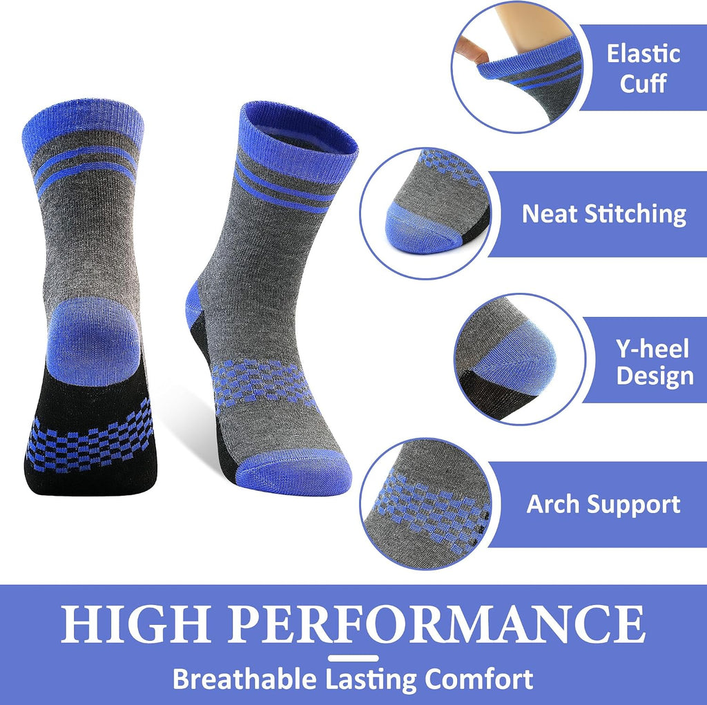 12 Pairs Boys Crew Socks, Kids Athletic School Socks