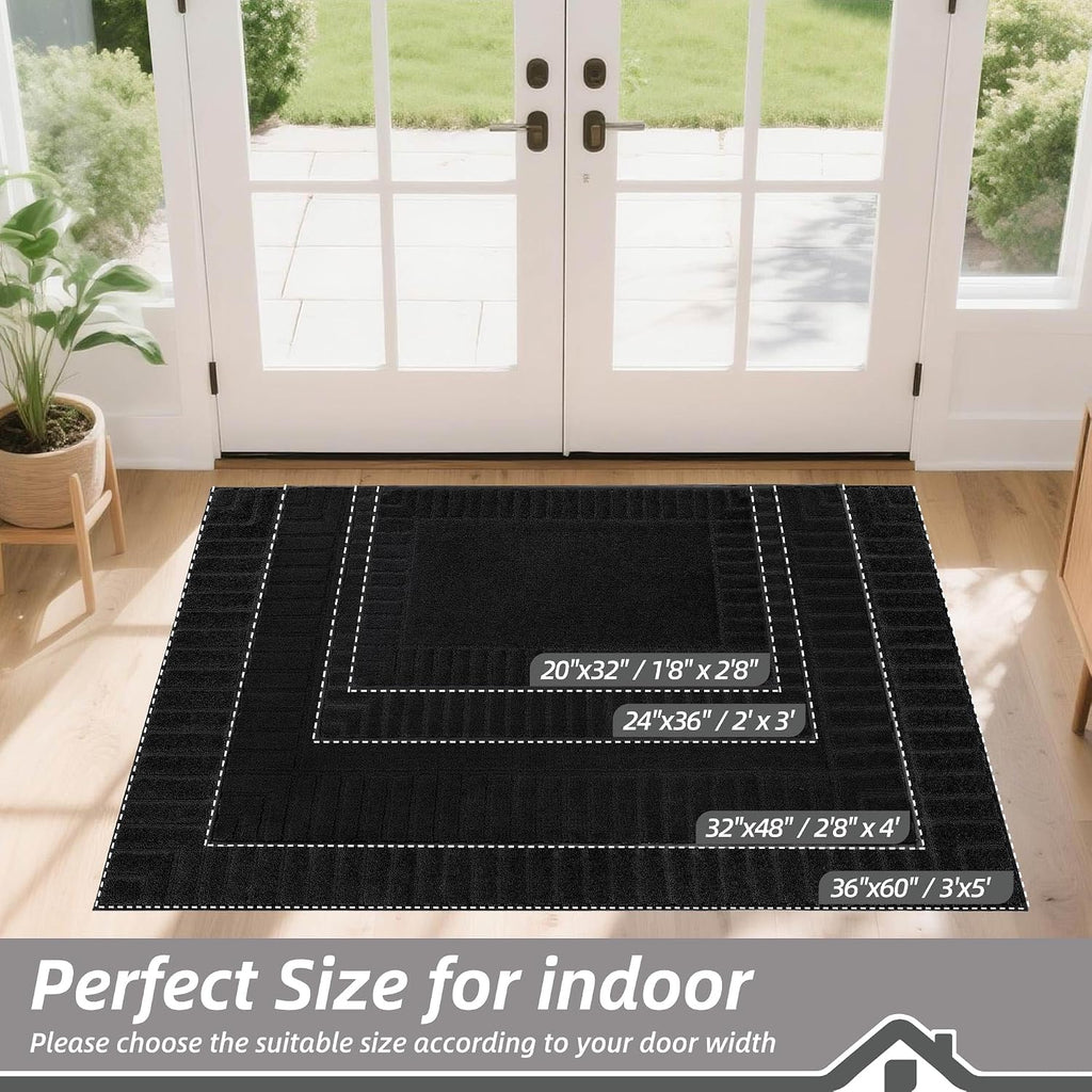 Door Mat 24" x 36" Non Slip Washable Dirt Trapper Floor Mat, Black | Non-Slip Washable Doormat Welcome Mat, Absorbent