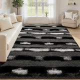 4x6 Fluffy Plush Area Rug, Soft Non-Slip Modern Carpet for Living Room Bedroom Black Grey