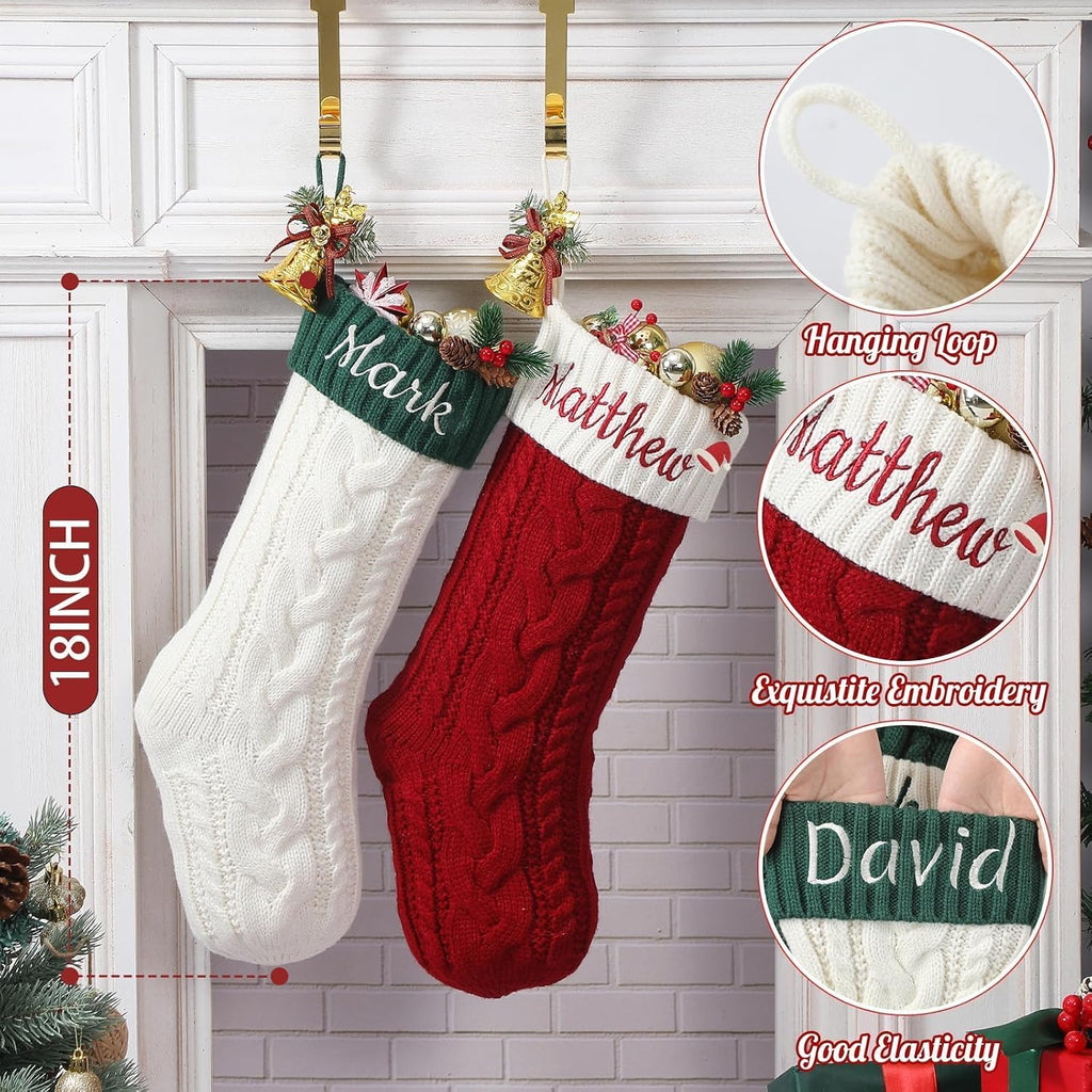 Stockings with Embroidered Name 18" Large Customized Stockings for Fireplace Hanging Decoration,Knitted Xmas - Set of 3