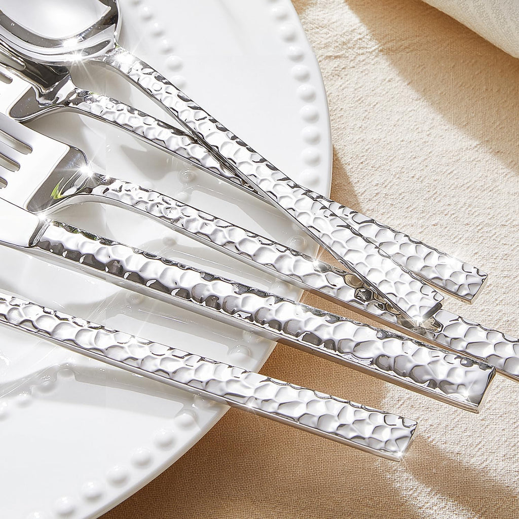 60-Piece Hammered Silverware Set, 18/10 Stainless Steel Flatware Set for 12, Cutlery Set