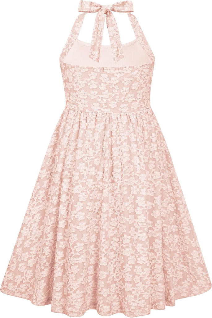 Girls Dresses Floral Halter Tie Back Short Dress Juniors Summer A-Line Flowy Backless Sundress