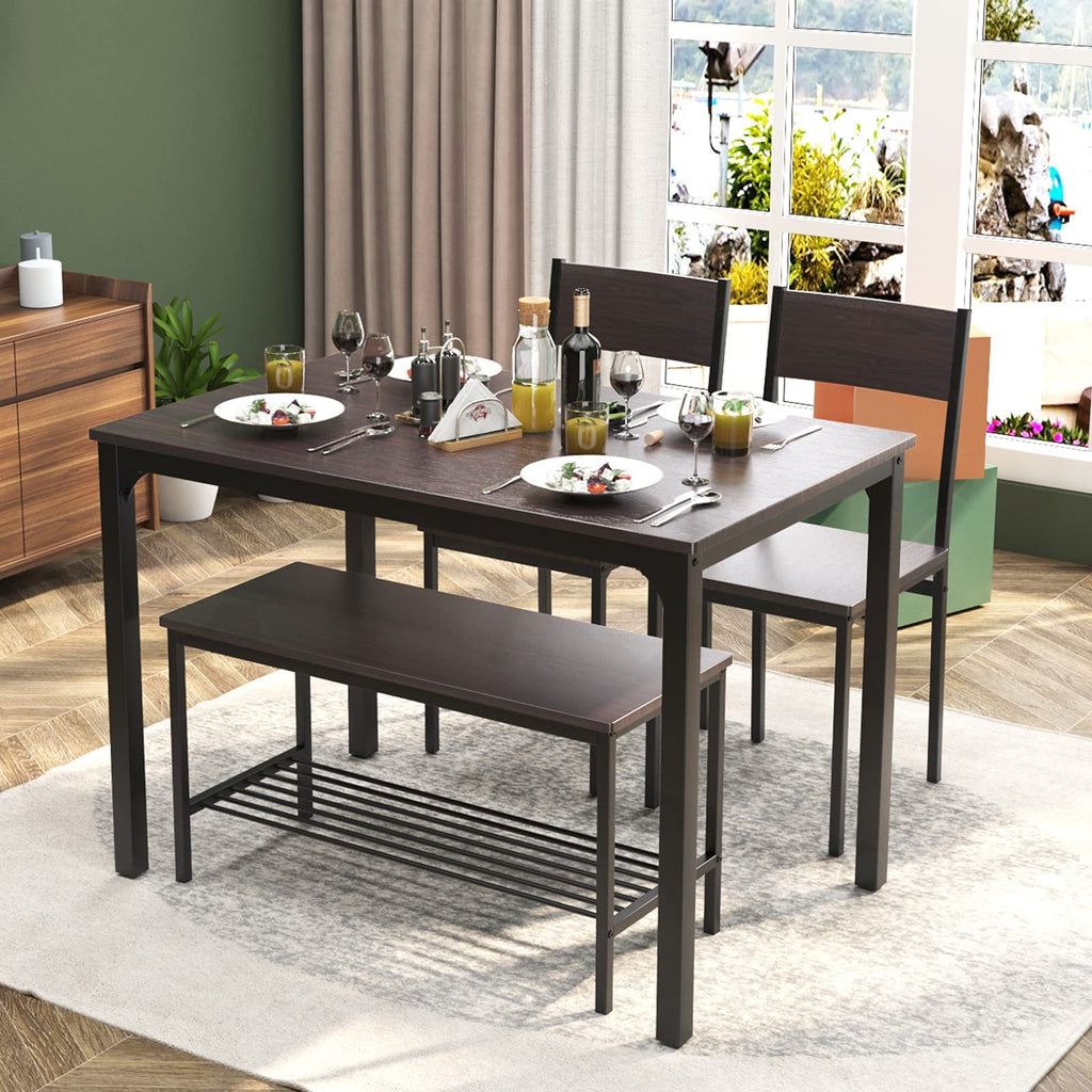 Kitchen Table Set for 4, Nesting Table with 2 Chairs & Bench, Oak