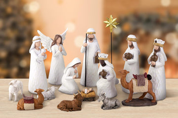 16 Pieces Classic Nativity Set Christmas Nativity Stable Starter Figures Resin Decor 7 Inch Holy Family Figurine Set