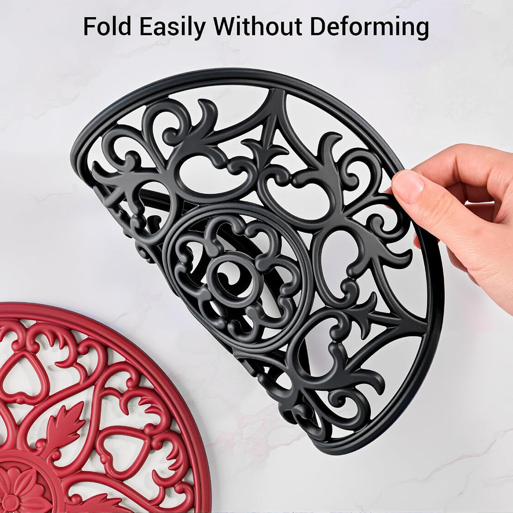 Set Silicone Trivet Mats for Hot Dishes Pots and Pans (Black) - Set of 6