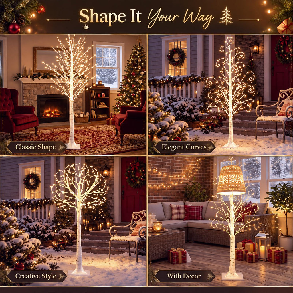 4 Pack Lighted Birch Tree, LED 8 Mode Light, 4 5 6 8 ft