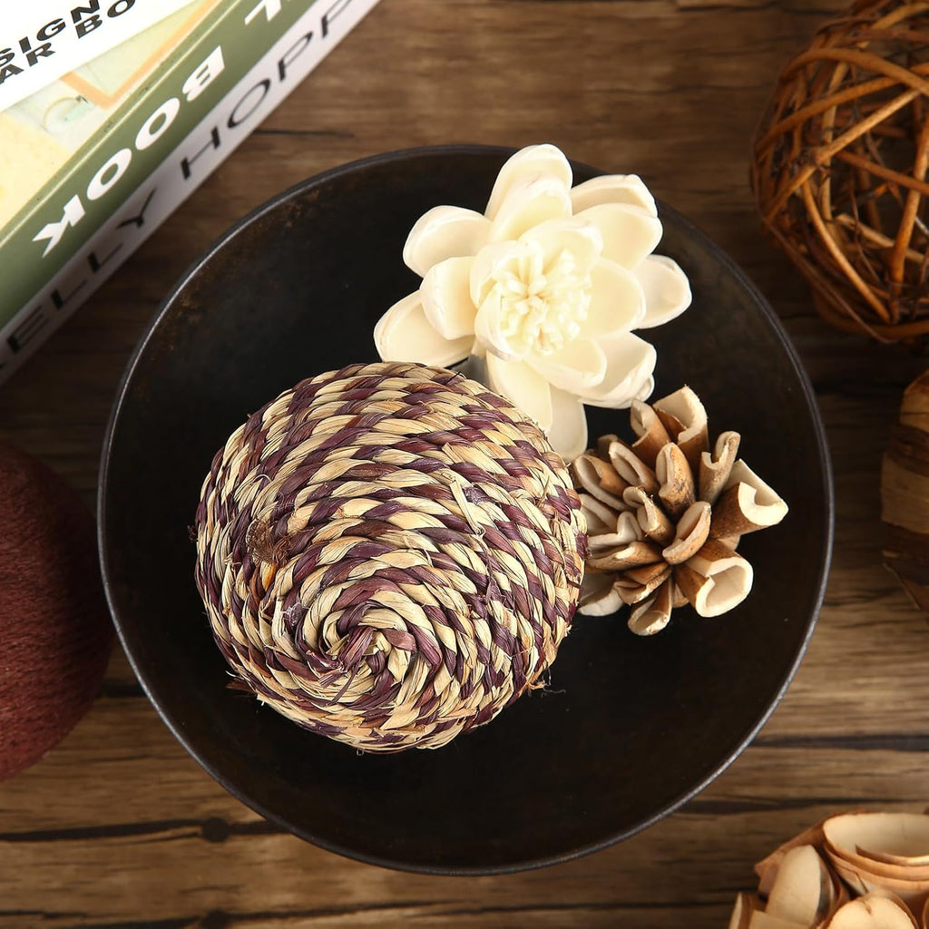 Decorative Bowl & Vase Filler Balls Decor PCS Natural Tone Rattan Wicker Balls Centerpieces Decoration - Set of 6