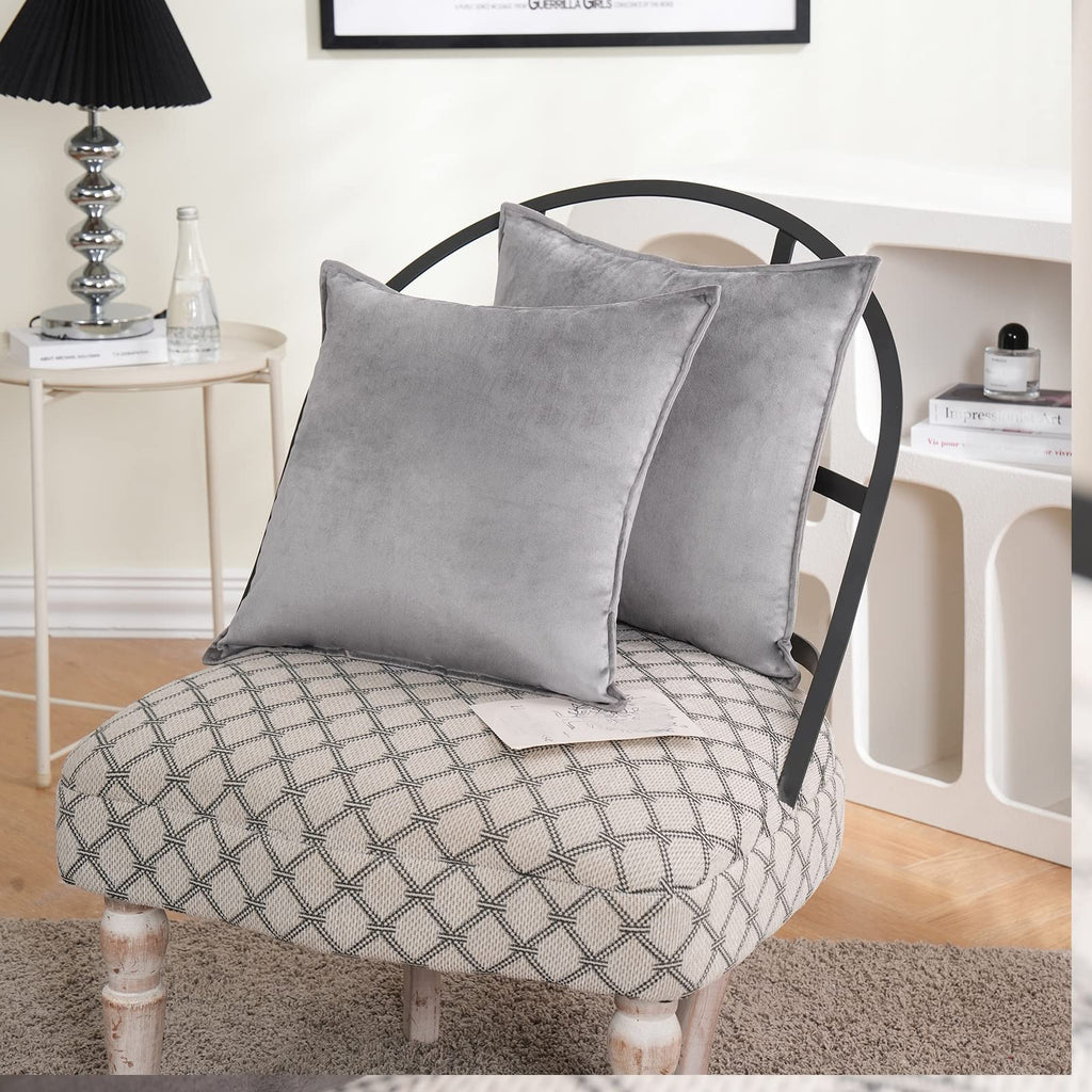 Velvet Grey Throw Pillow Covers 22"x22"Pack of 2 Soft Decorative