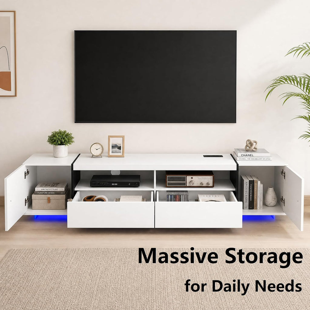 Modern 80 inch TV Stand for 75" 80" Up to 85" TV, LED TV Media Console with Power Outlets, Entertainment Center with