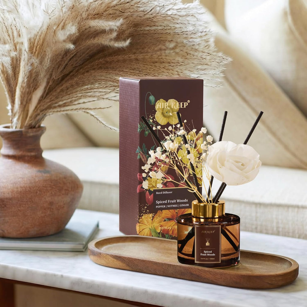 Flower Reed Diffuser Set, Spiced Fruit Diffuser Set, 5.07 Fl.oz (150ml), Home Fragrance, Bathroom, Bedroom & Home