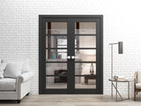 Quadro 4522 | Double Swing Interior French Doors with Glass, MDF, Hardware Included, 60x80, Black, M