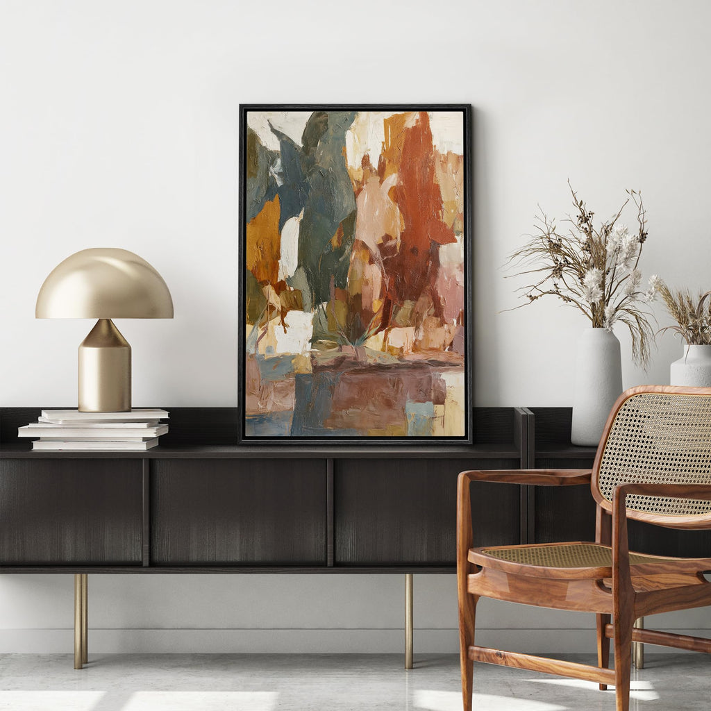 Framed Canvas Print Wall Art Rustic Earth Tone Abstract Impasto Modern Art Contemporary Multicolor Ultra - 24"x36"