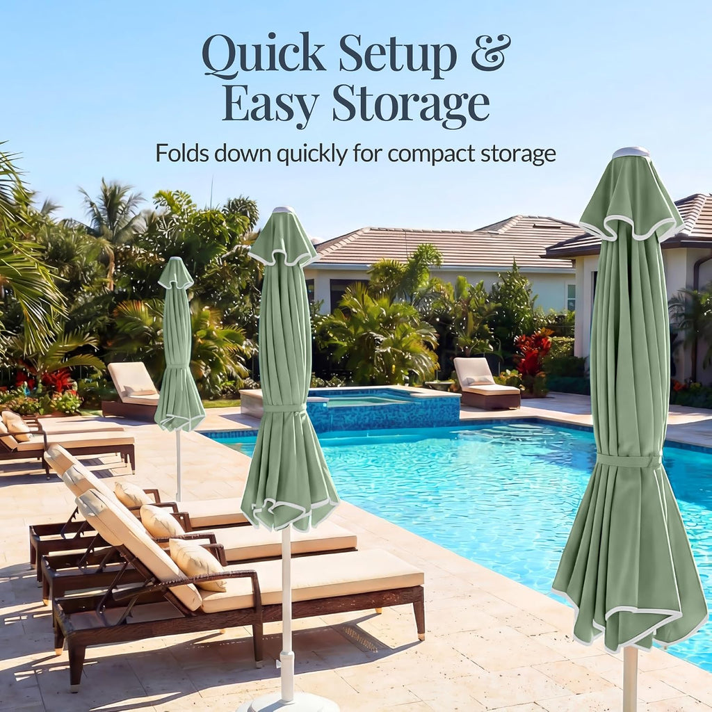 7.5ft Patio Market Umbrella with Wavy Trim, UV-Fade-Resistant 210g Canopy, Crank & Tilt, Wind Vent, Heavy-Duty Frame - S