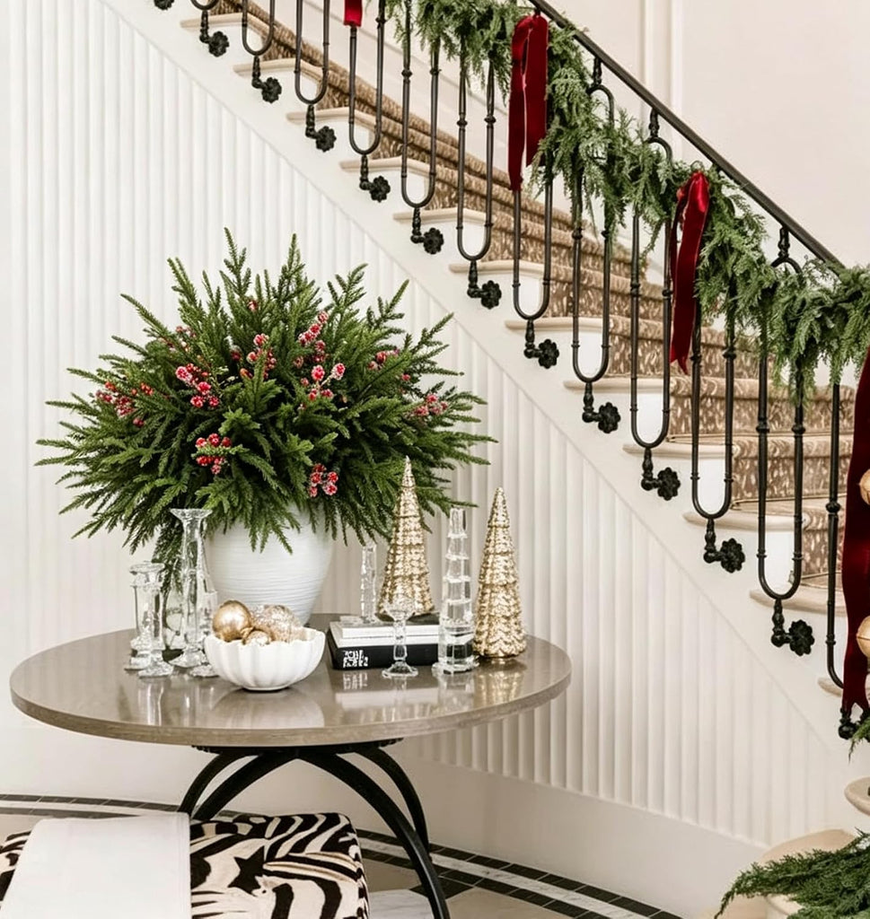 18" Christmas Norfolk Pine Stems, Soft Touch Branches Greenery Picks - Set of 12