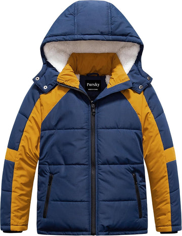 Boy's Warm Winter Coat Water Resistant Sherpa Outerwear Puffer Jackets With Removable Furry Hood