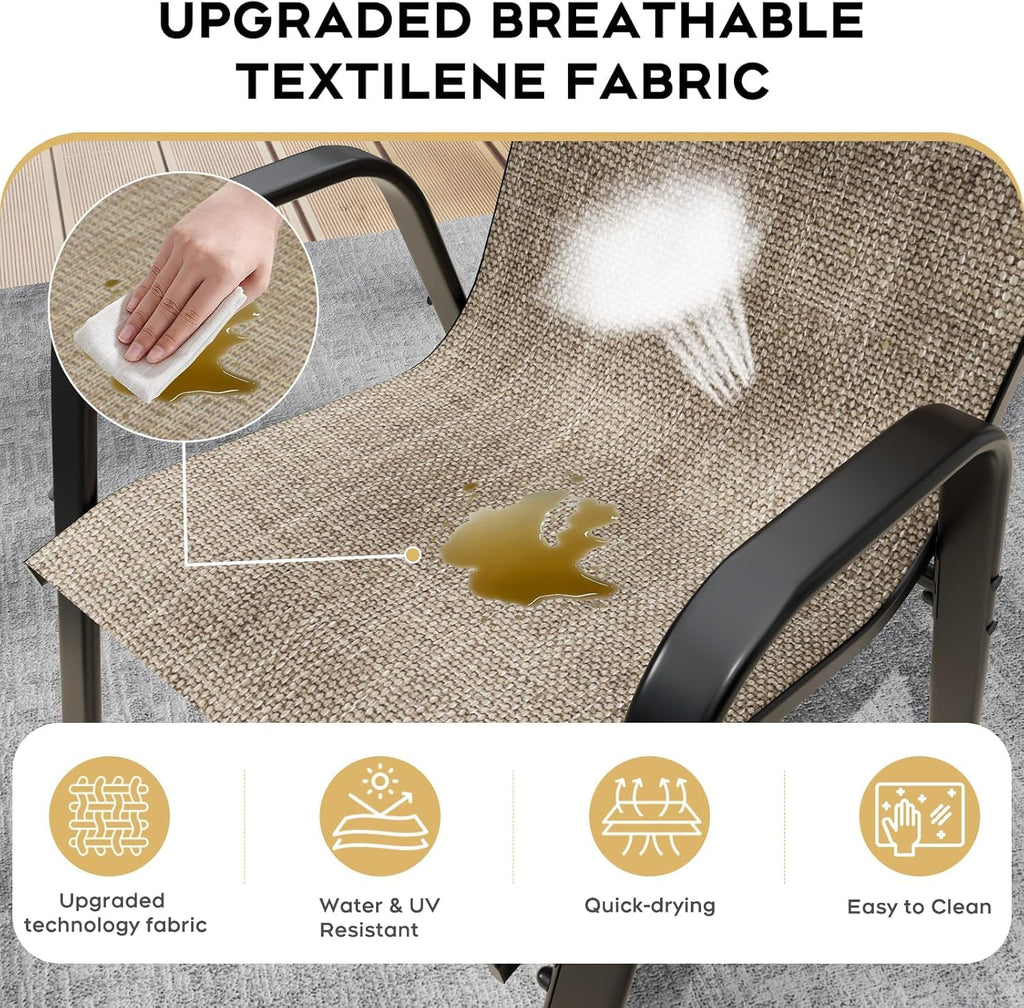 Dining Chairs Set of 4 Outdoor Stackable Dining Chairs for All Weather 350lbs Capacity Heavy Duty Textilene Fabric