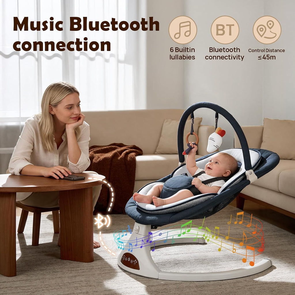 Electric Baby Swing with Remote 5 Speeds Bluetooth & Safety Lock Dark Blue