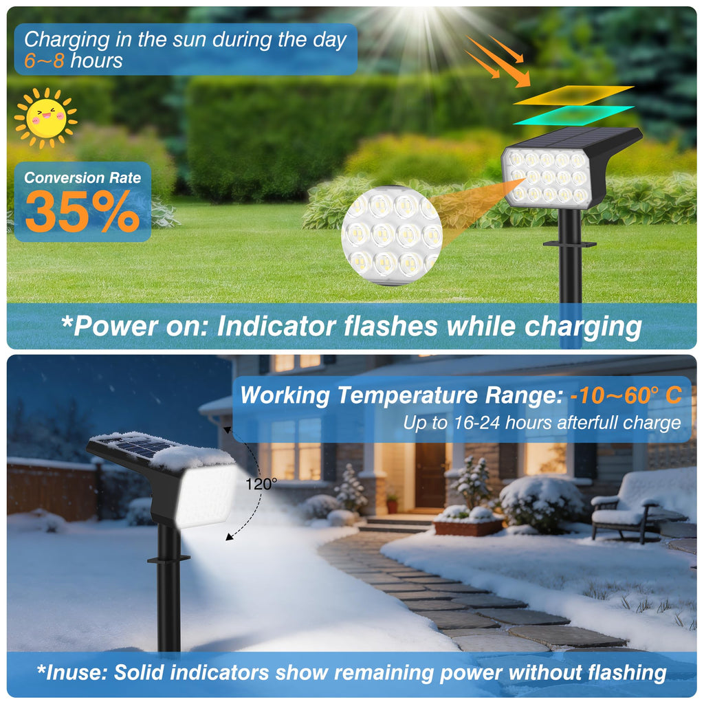 Solar Spot Lights Outdoor Waterproof, 2 Pack, 75 LED Cool White