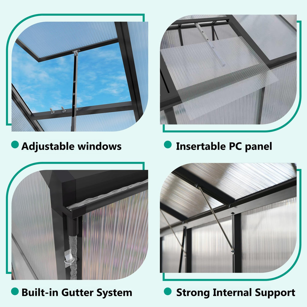 Greenhouse for Outdoors 8x12x7.8FT, Polycarbonate Greenhouse with Stronger Wind Protection and Roof Vent, Walk-in
