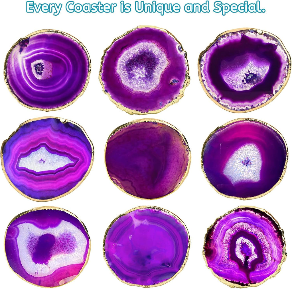 Agate Coasters Crystal Drink Coasters with Gift Box (Purple) - Set of 4