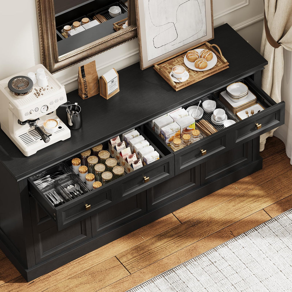 63 Inch Buffet Cabinets with Storage, 4-Doors Sideboard Credenza