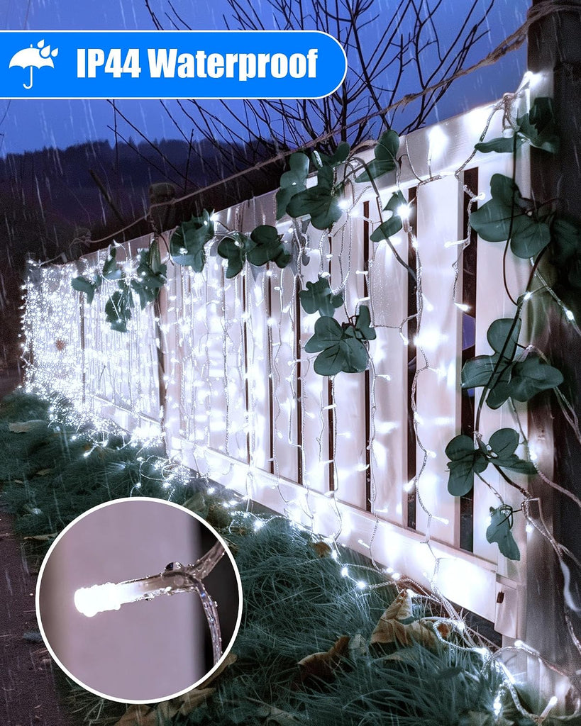100Ft Icicle Lights for Outside, 832 LED White Christmas Lights with 156 Drops, Remote, Timer, Outdoor Christmas