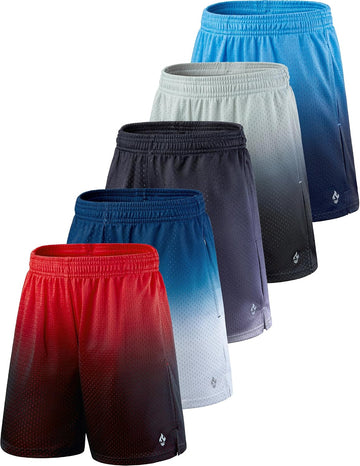 Pro 5 Pack Youth Boys Athletic Mesh Basketball Shorts