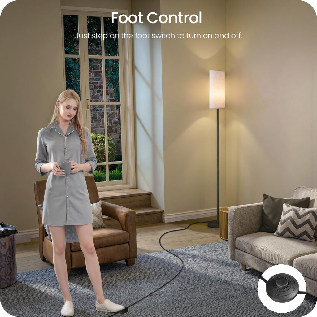 Dimmable Floor Lamp with Remote and Foot Switch, Corner Floor Lamp, 64.4" Standing Tall Lamp, 10W 900LM LED Bulb