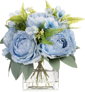 Artificial Flower Arrangement with Vase,Mixed Artificial Silk Peony Flower in Vase for Decoration Home Office