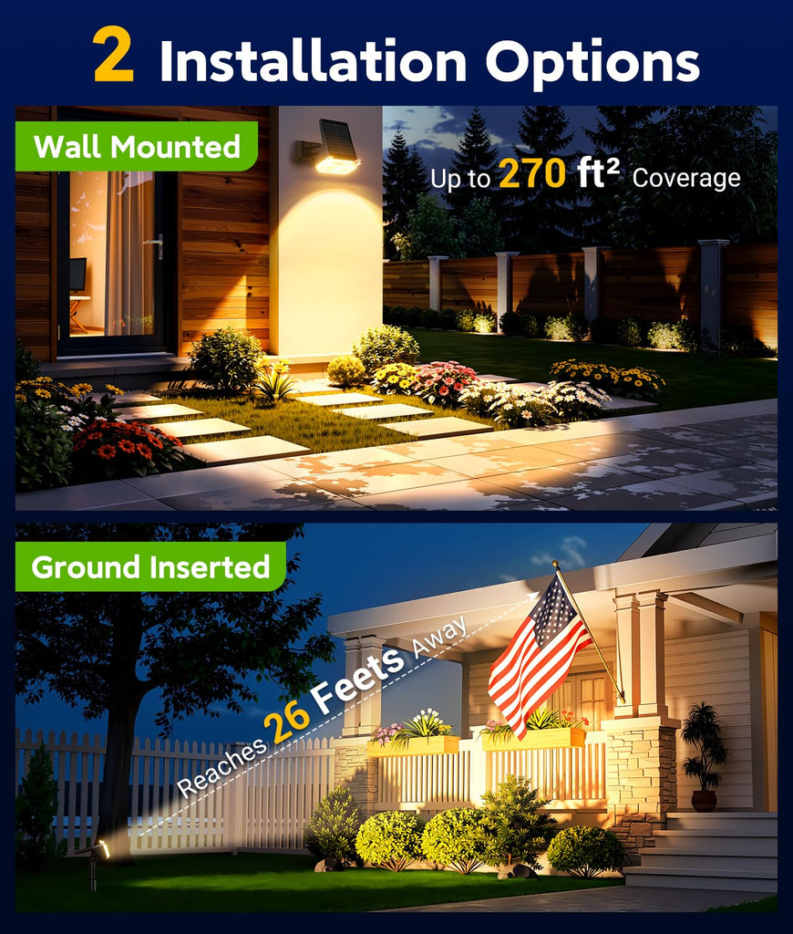 Solar Lights Outdoor Waterproof IP65, 6 Pack Solar Spot Lights Outdoor with 14 Big LEDs, 2-in-1 Wall Lights & 2 Modes