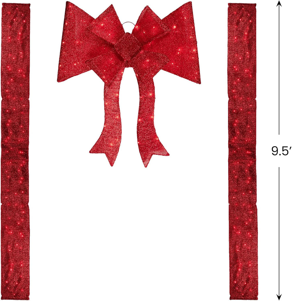 LED Lighted Christmas Doorway Arch Decoration with Bow, 8', Red