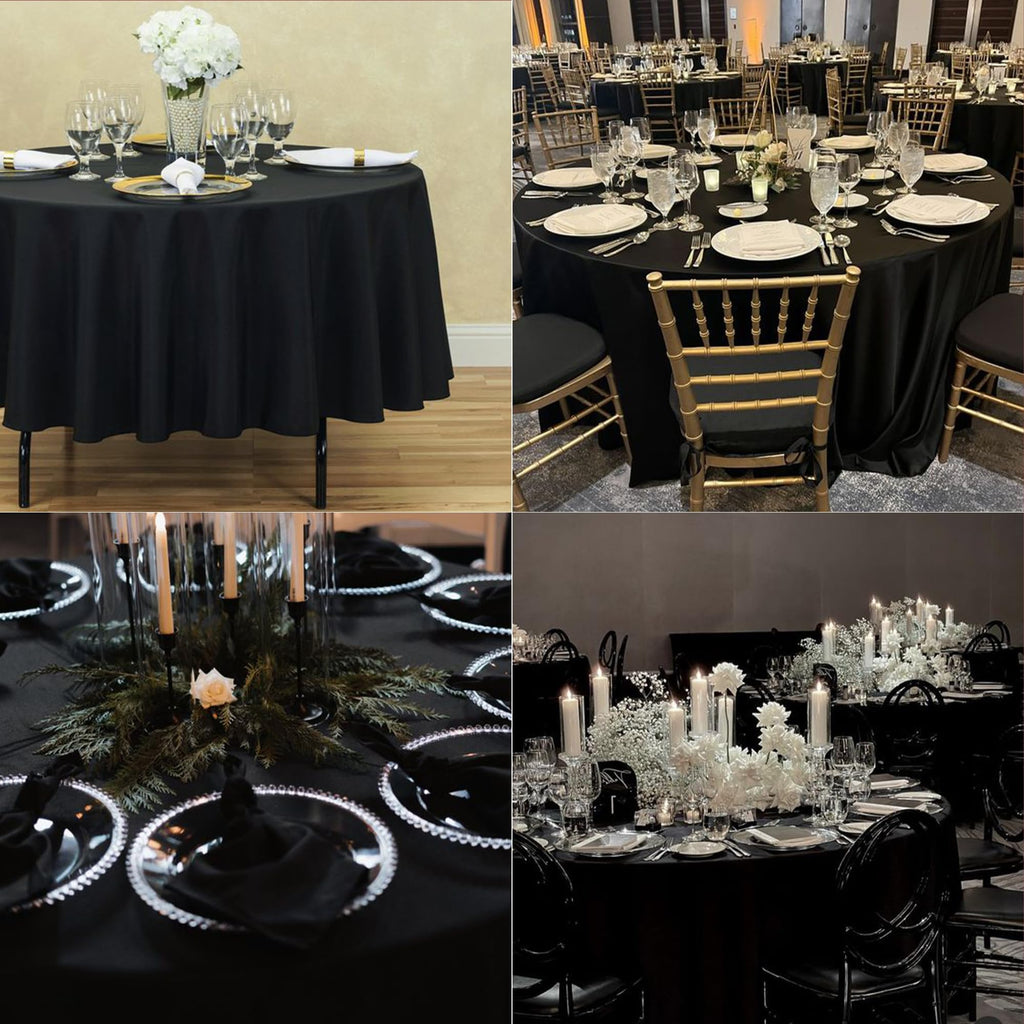 10 Pack Black Round Tablecloths, 120 Inch Stain Resistant and Wrinkle Round Table Clothes, Washable Polyester Table