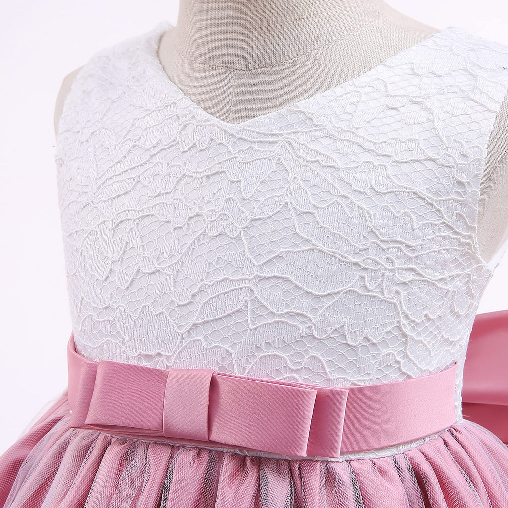 Baby Girls Lace Dress Bowknot Flower Dresses Wedding Pageant Baptism Christening Tutu Gown