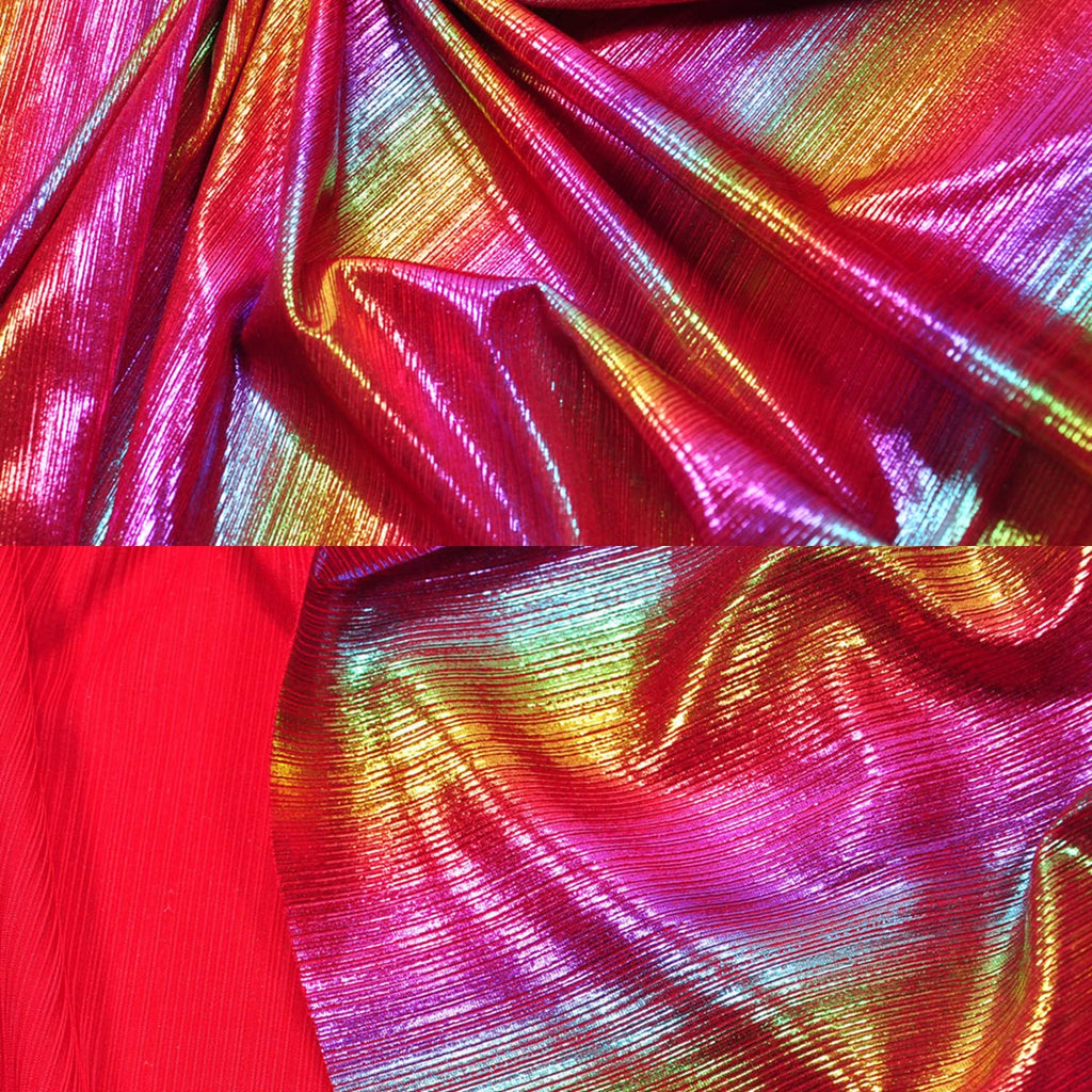 Shining Iridescent Hologram Laser Fabric Knit Crepe 58inch Wide for Cloth Craft Upholstery by 2 Yards (72inch red)