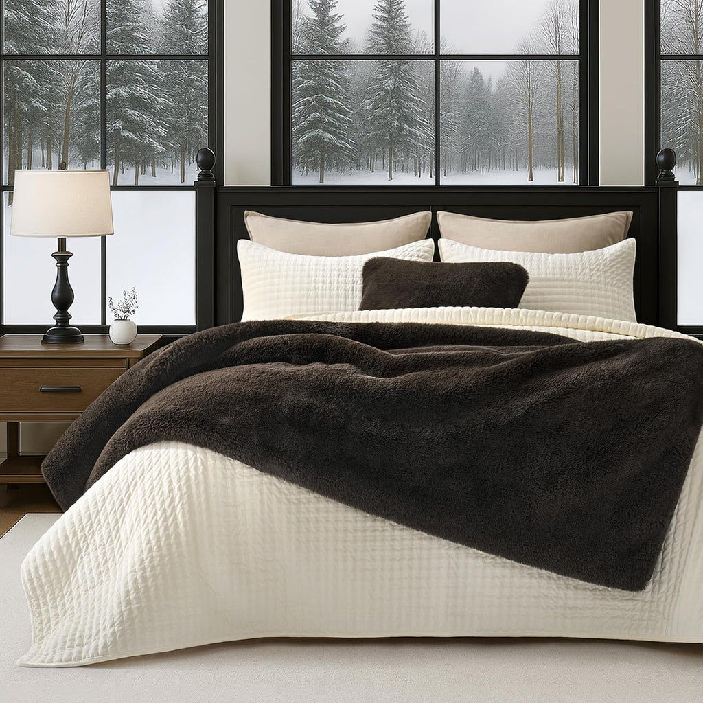 Faux Chinchilla Fur Throw Blanket, 50"x60", Espresso Mink | Luxury, Super Soft, 1220GSM, Fluffy Cozy Mink, Reversible