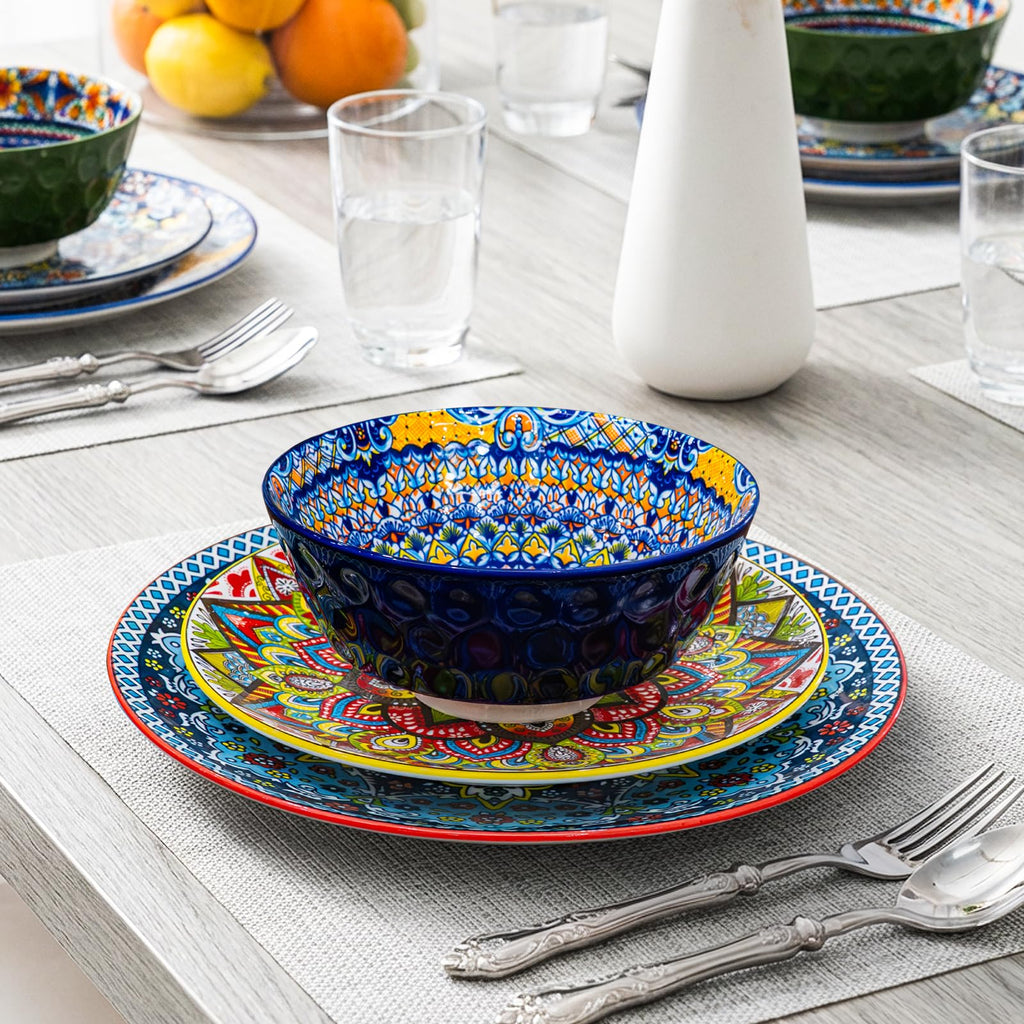 12 Pieces Dinnerware Sets, Ceramic Plates and Bowls Set, Microwave and Dishwasher Safe, Scratch Resistant, Bohemian