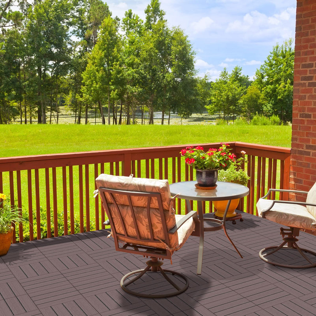 27 sq. ft Plastic Interlocking Deck Tiles, 27PCS Waterproof Patio Balcony Flooring, 12"x12" Outdoor Interlocking Deck