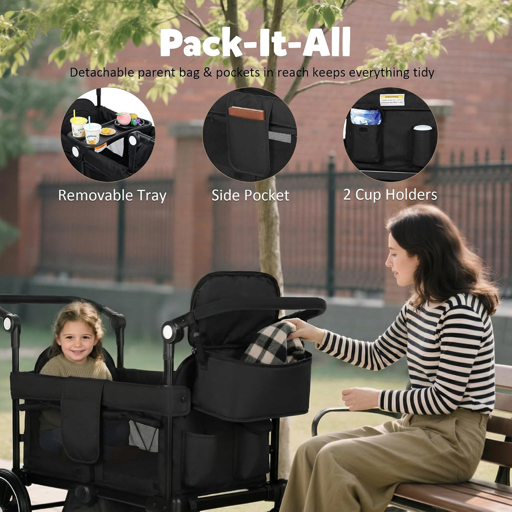 Foldable Wagon Stroller for 2 Kids, Stroller Wagon with Canopy
