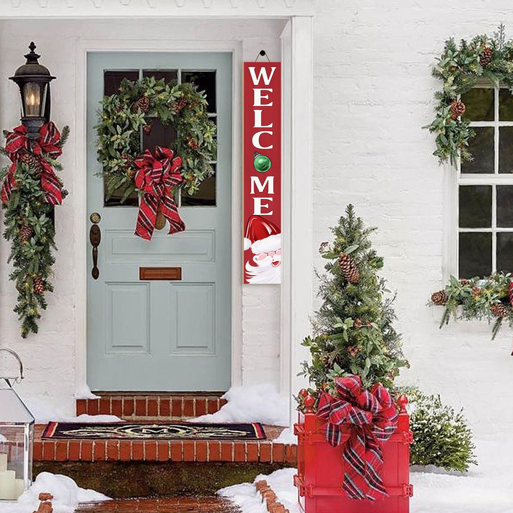 Christmas Welcome Porch Sign Decor Santa Wooden Hanging Sign Door Porch Standing Decorative Signs Plaques for Front