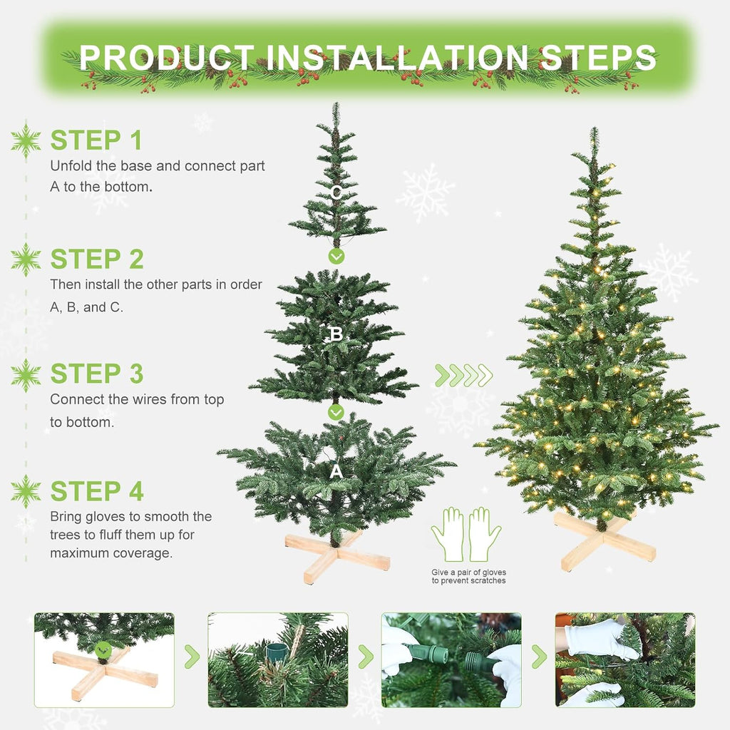 Pre Lit Artificial Christmas Tree, Premium Douglas Fir Christmas Tree /1307 PE & PVC Mixed Branch Tips
