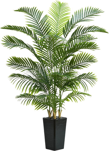 Artificial Palm Tree:6FT Tall Fake Areca Palm Plant (Black Planter)