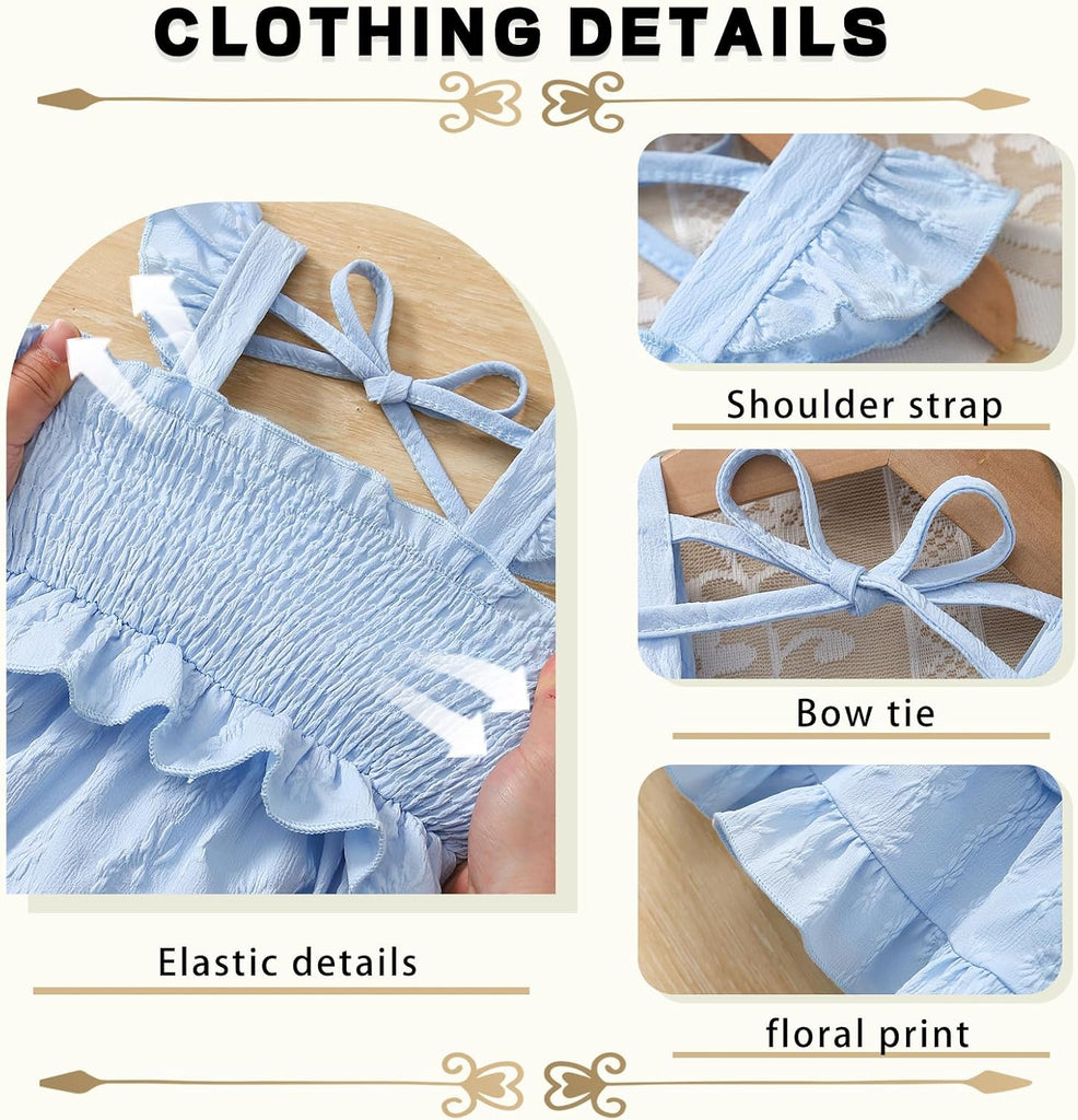 Toddler Girls Summer Smocked Dress Flutter Sleeve Tiered Ruffle Sundress