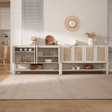 Sideboard Buffet Cabinet with Rattan Doors, 55" Boho Coffee Bar Cabinet with Open Shelf