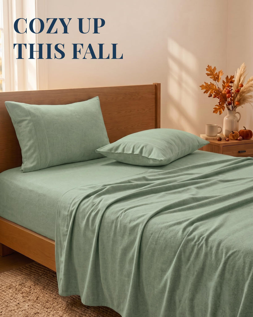 100% Cotton Cal King Flannel Sheet Set - Soft & Warm - Sage